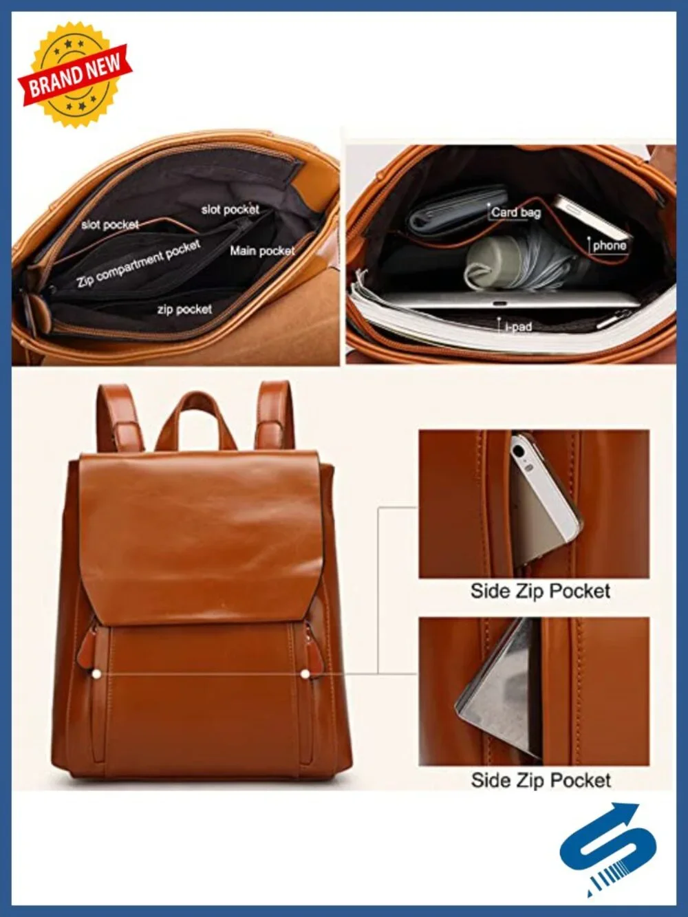 Vintage Oil Wax Leather Backpack Purse Satchel Bag Women College Casual